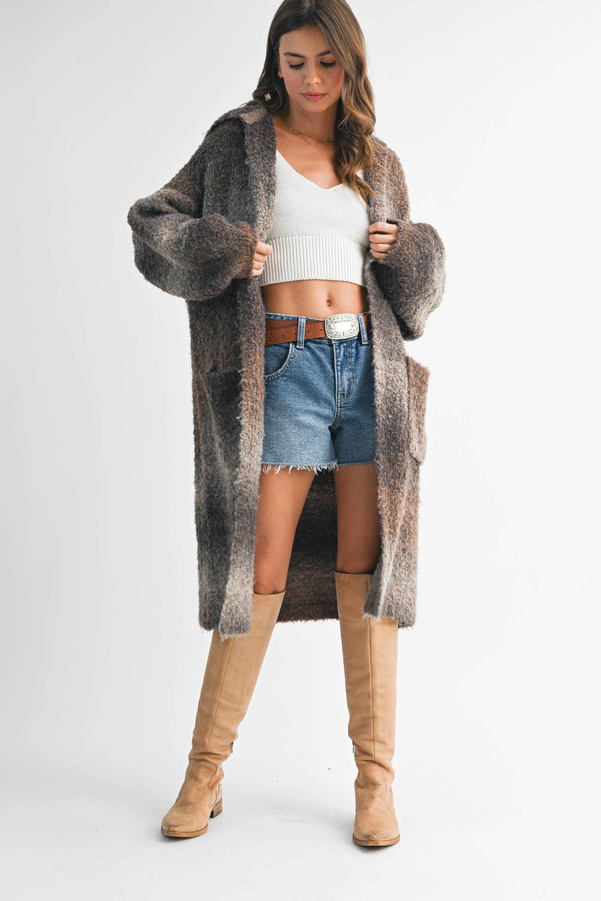 AEMI + CO - Vente Cardigan – femme - Cardigan à capuche Nelsi avec manches ballon et poches5