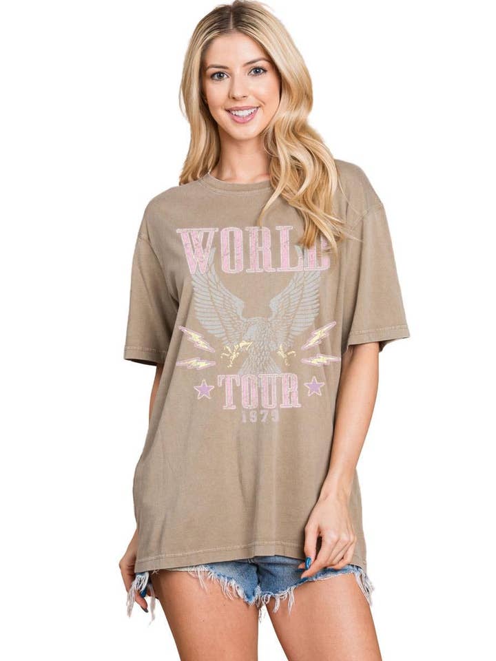 Zutter - Wholesale Screen Printed T-Shirt - Women's - World Tour Vintage Eagle Graphic S/S Premium Washed Tee8