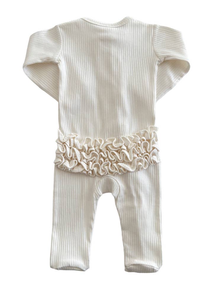 SIIX Collection - Wholesale Bodysuit (Footed) - Baby - Ivory / Organic Ribbed Frill Zip Footie (Baby - Kids)