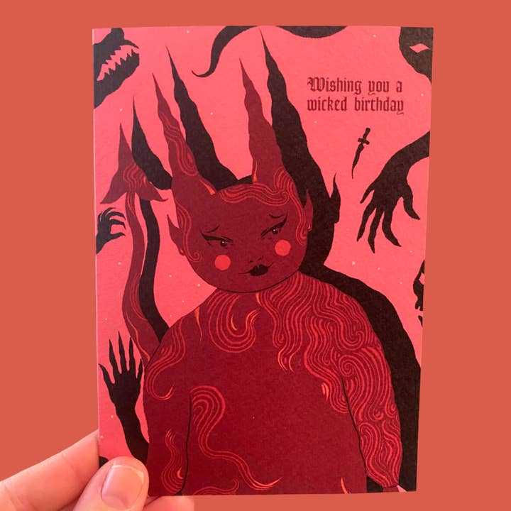 Compleanno Malvagio - Biglietto di compleanno birichino con immagine di diavolo per la vendita all'ingrosso da parte di Piece of the Peach