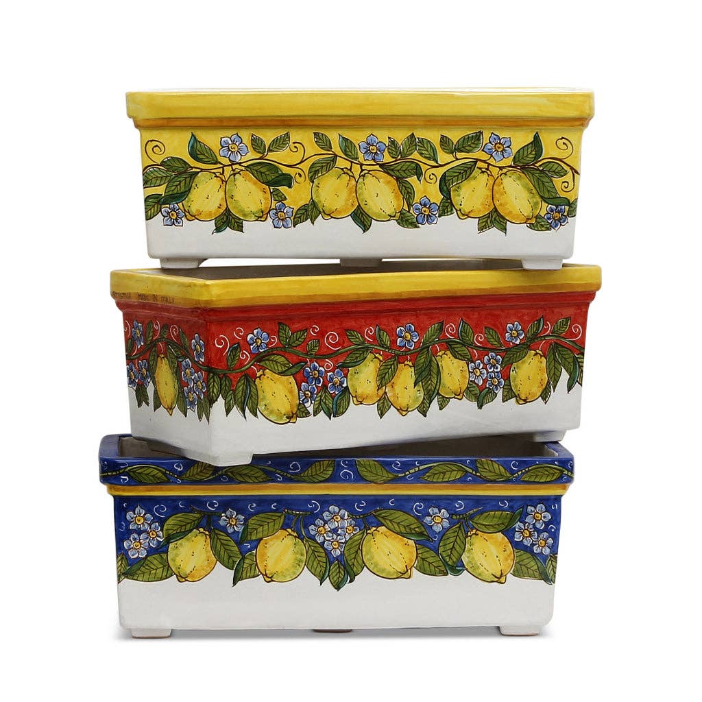 Artistica - Deruta of Italy - Wholesale Planter Box - SICILIA: Jardiniere from Caltagirone YELLOW Lemon Design5