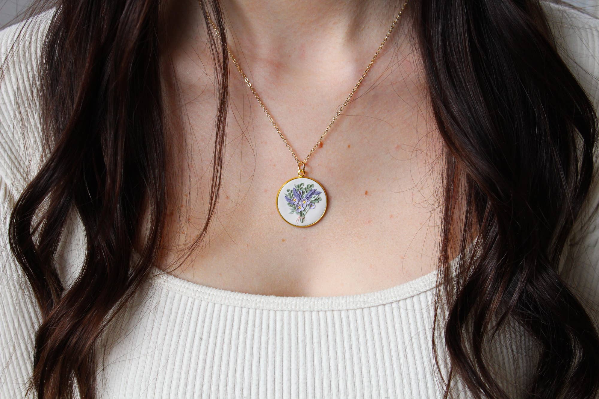 The Watermark Design - Wholesale Pendant/Charm Necklace - Lavender Wildflower Bouquet Necklace2