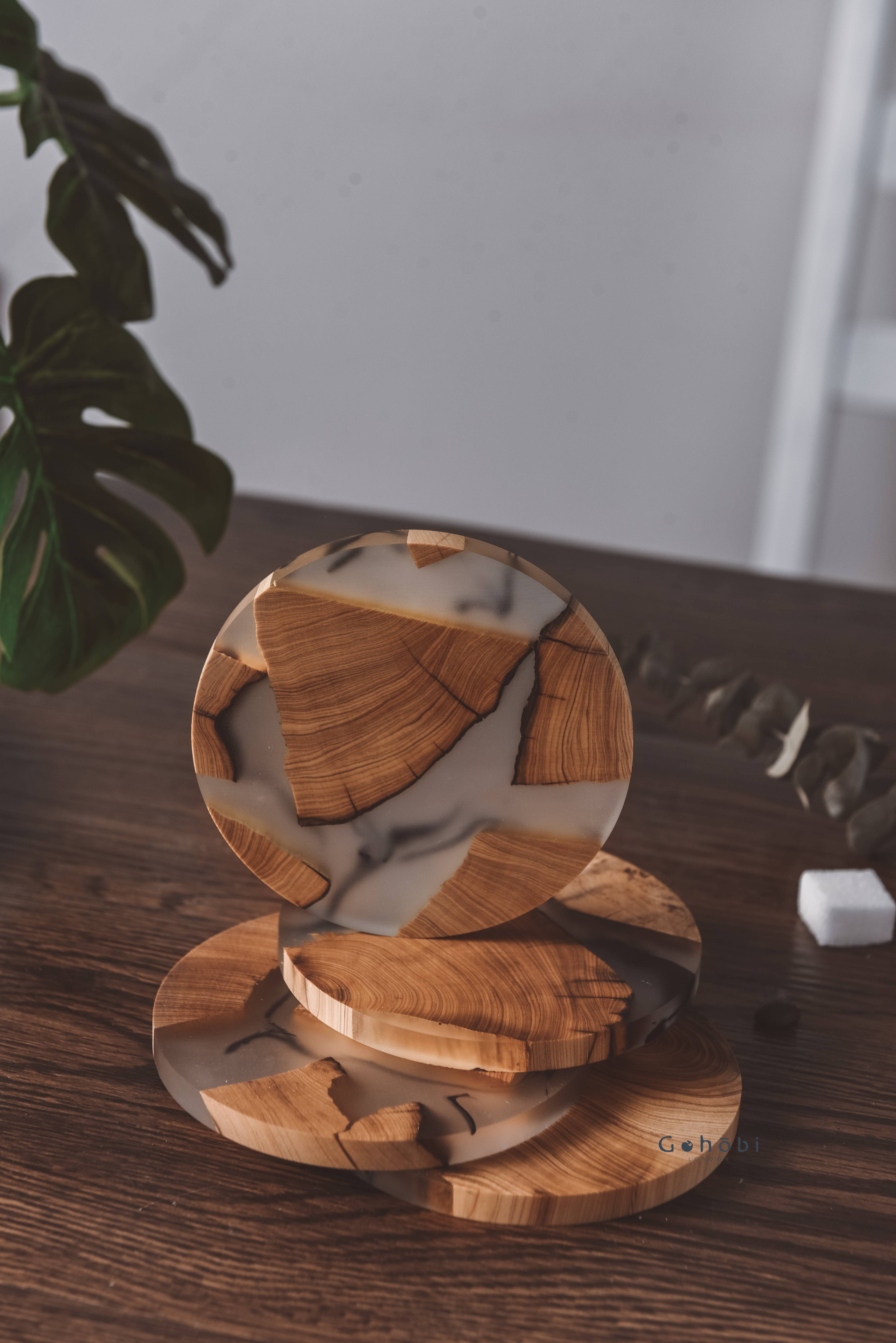 Gohobi （We cover U.S. import duties） - Venta al por mayor Posavasos - Posavasos estándar redondo de madera y resina (10 cm)2