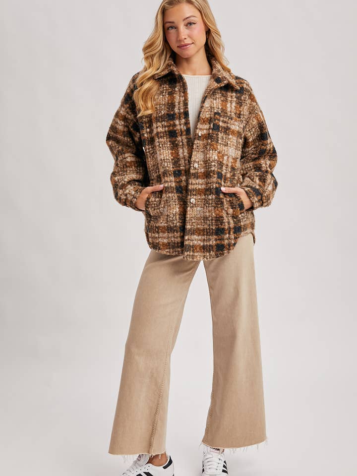 Bluivy - Wholesale Shirt Jacket/Shacket - Women's - BUTTON DOWN BOUCLE PLAID SHACKET WITH POCKETS16