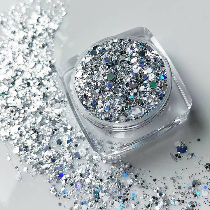 Nola Glitter Goddess - Wholesale Body Glitter/Shimmer - Silver White Sparkle Gray Pearl Face and Body Glitter Gel