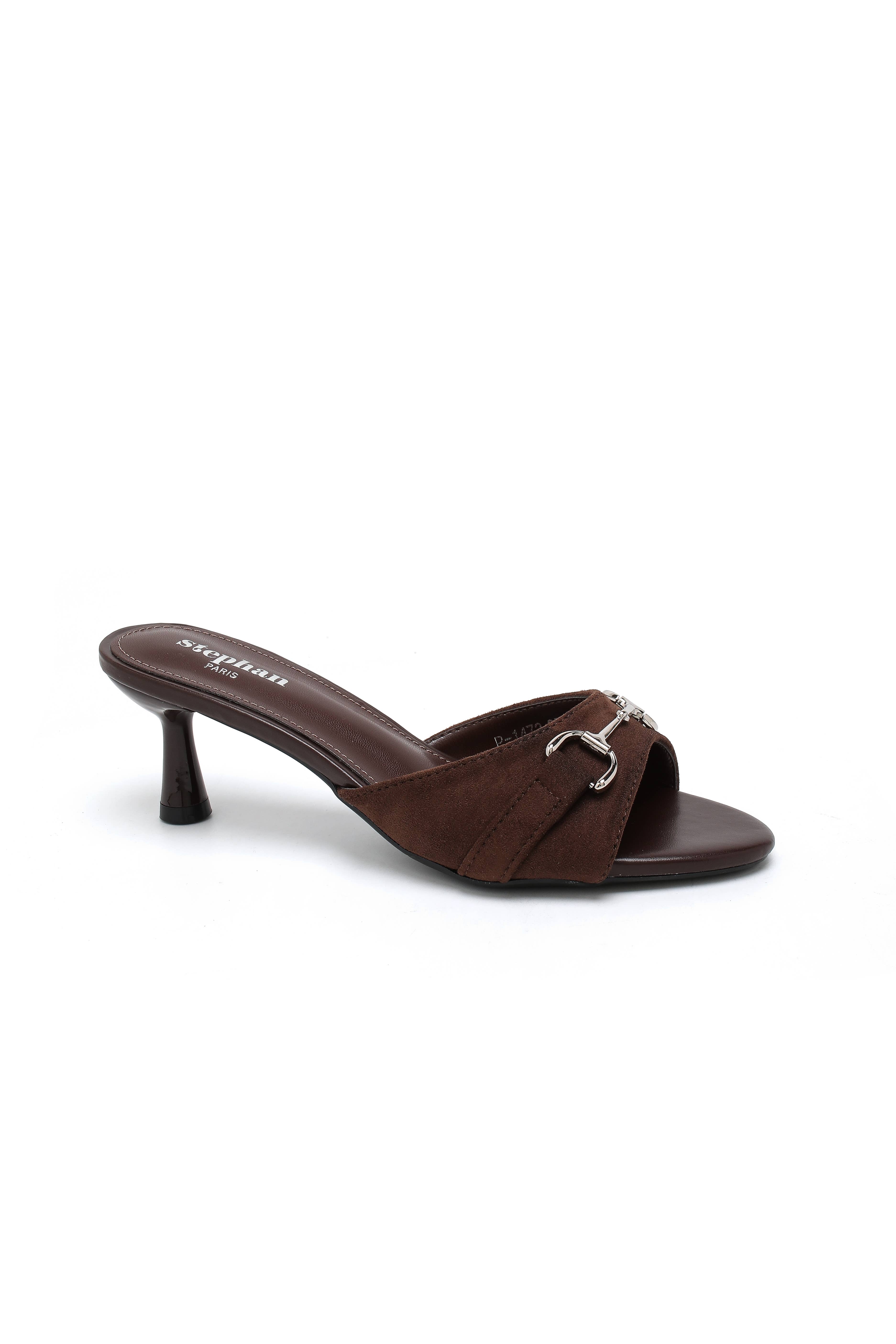 Stephan Paris – Salto alto - Mulher por atacado – Mules em camurça com detalhe metálico P-14731