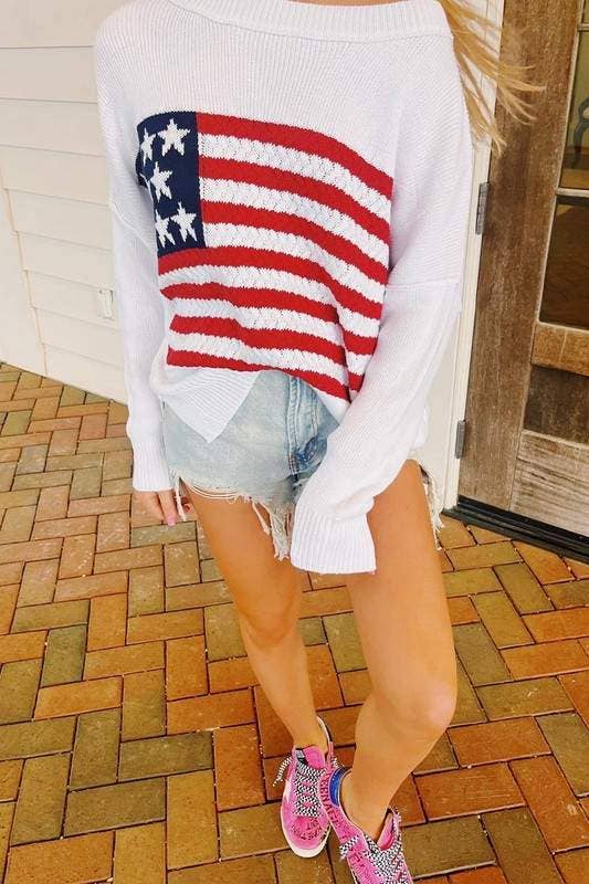 Queen Fashion - Wholesale Knit Sweater - Women's - us flag knitted sweater8