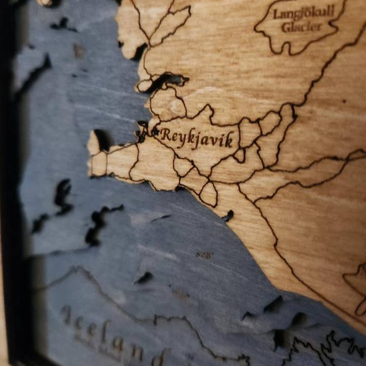 Coastal Carve Engravings - Venta al por mayor Mapas - Islandia | Mapa de Madera 3D2