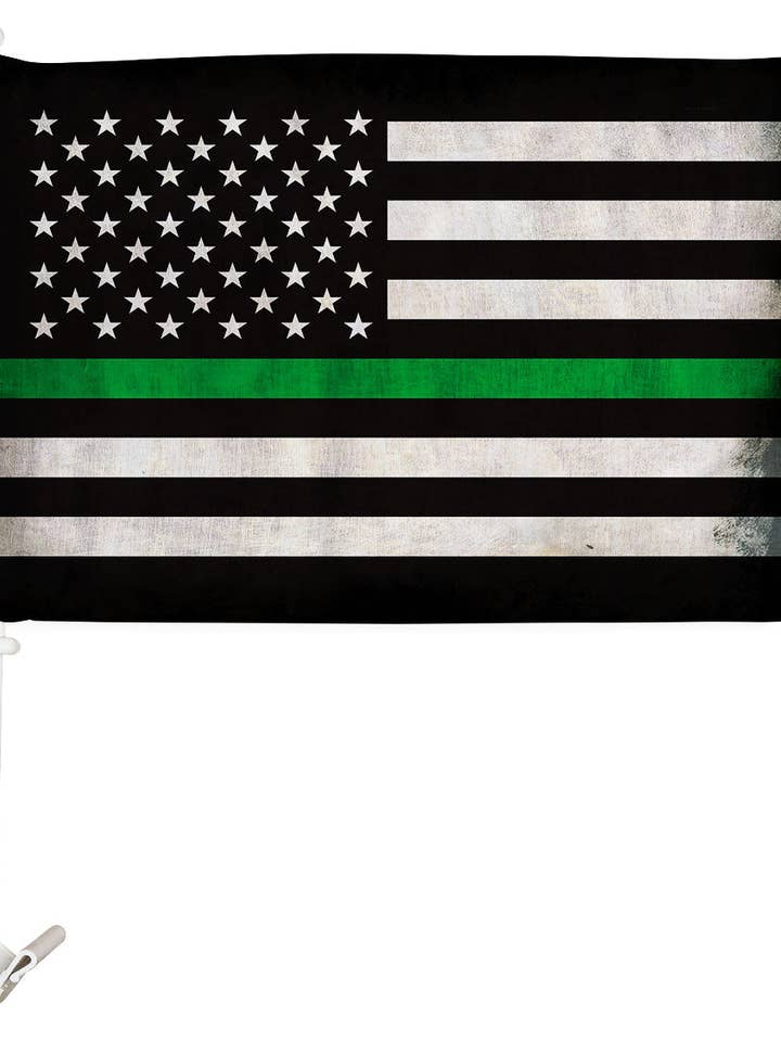 Drapeau de voiture Usa Thin Green Line Military Service Old Glory pour la vente par Two Group Flag Co