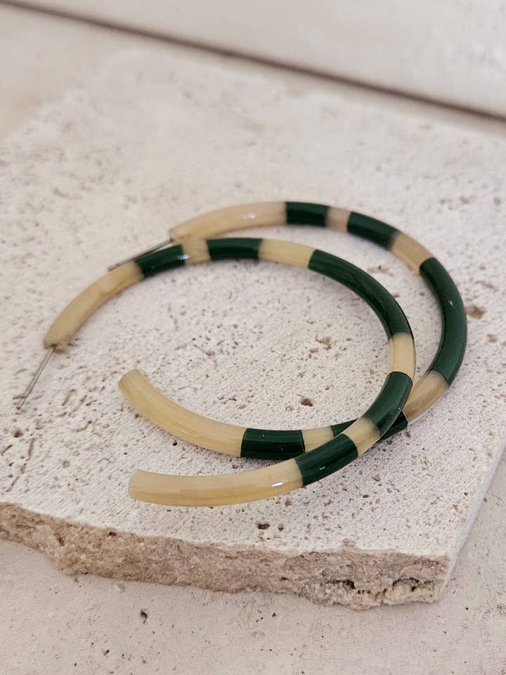 Helios Khaki Horn Hoop Earrings - 6 cm for wholesale by Le Coin Sauvage
