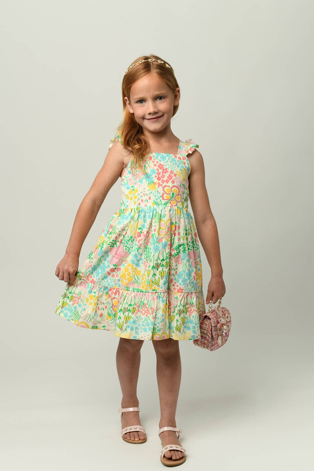 Minna - Wholesale Dress - Kids -  Flutter Sleeve Sun Dress - Magical Sunny Meadow Florals17