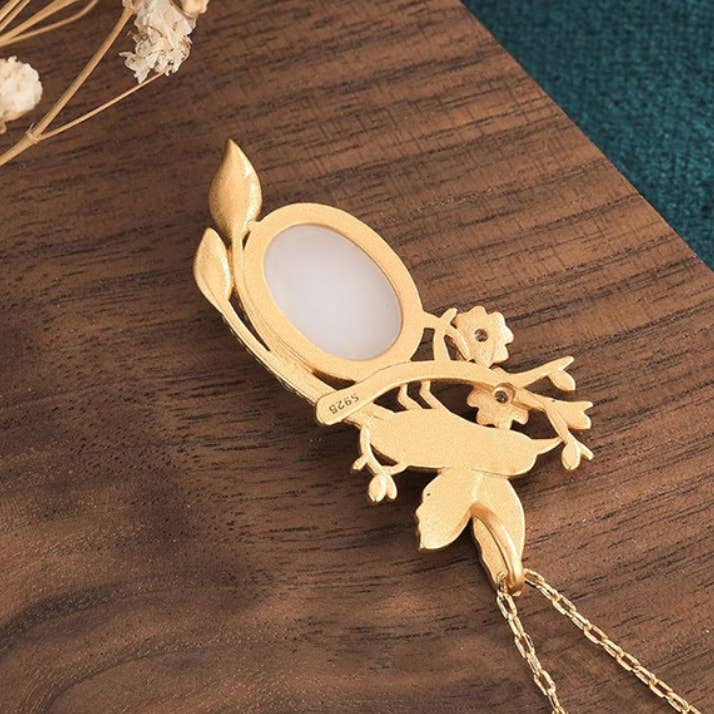 Bright MacMing - Wholesale Pendant/Charm Necklace - Enamel Hummingbird with White Jade Necklace1