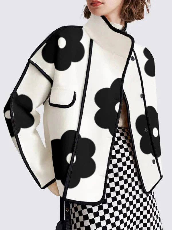 Casual Polka Dot Chain print Leopard Buttons Contrast Turn-back Collar Outerwear(4 Colors) Casual Polka Dot Chain print Leopard Buttons Contrast Turn-back Collar Outerwear(4 Colors)