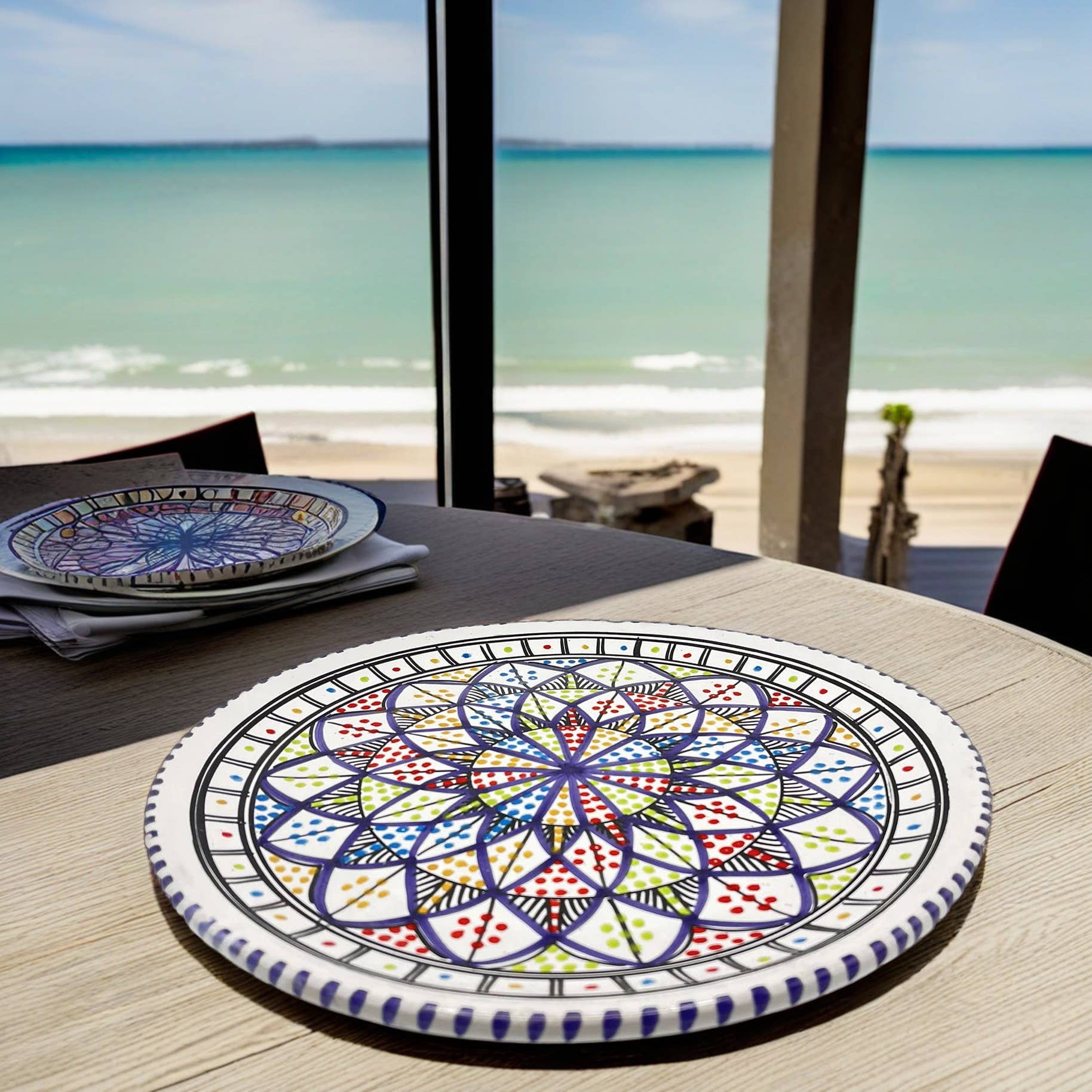 Etnico del Mondo - Wholesale Dinner Plate - Tunisian Hand-Painted Ceramic Pizza Plate6