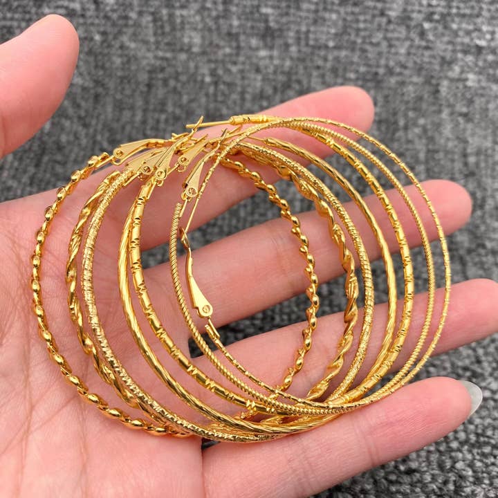 Mio Queena - Wholesale Hoop Earrings - 60mm Inside Diameter 18K Gold Plated SS Hoop Earrings - FGS16