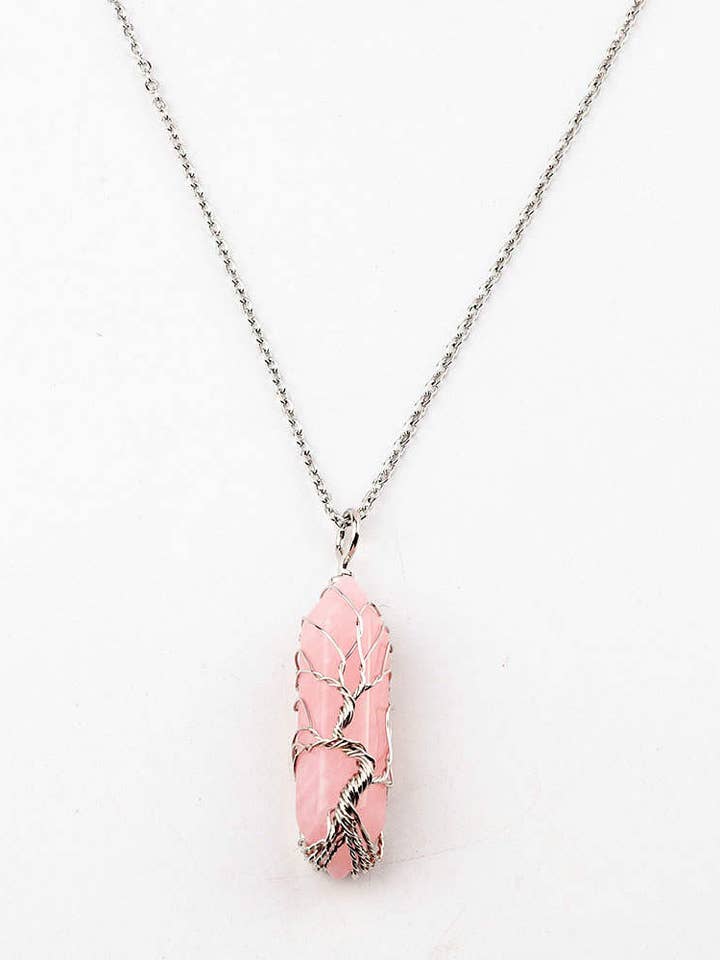 Rose Quartz Tree of Life Necklace for wholesale by Fantasy Gifts