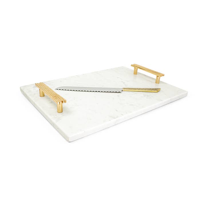 Marble Challah Board Beaded Handles and Knife for wholesale by Boker-Tov Shalom