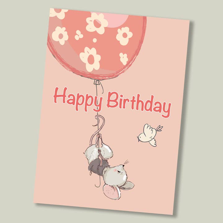 Tarjeta de feliz cumpleaños, ratón con forma de globo para venta al por mayor de Footle Publishing