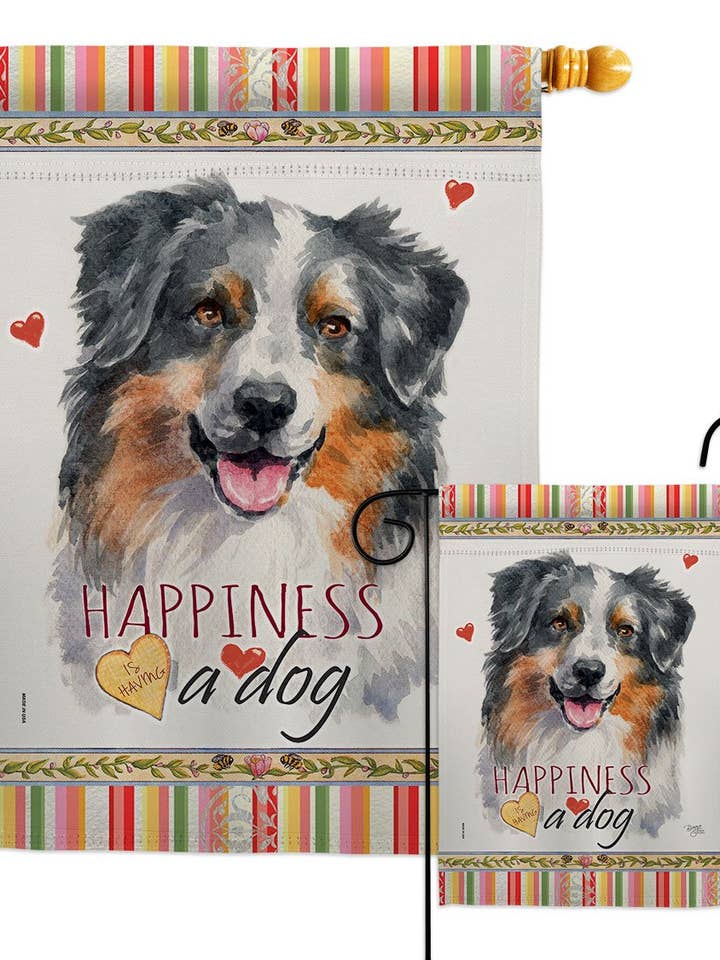 Australian Shepherd Happiness Animals Dog Decor Flag for wholesale by Two Group Flag Co
