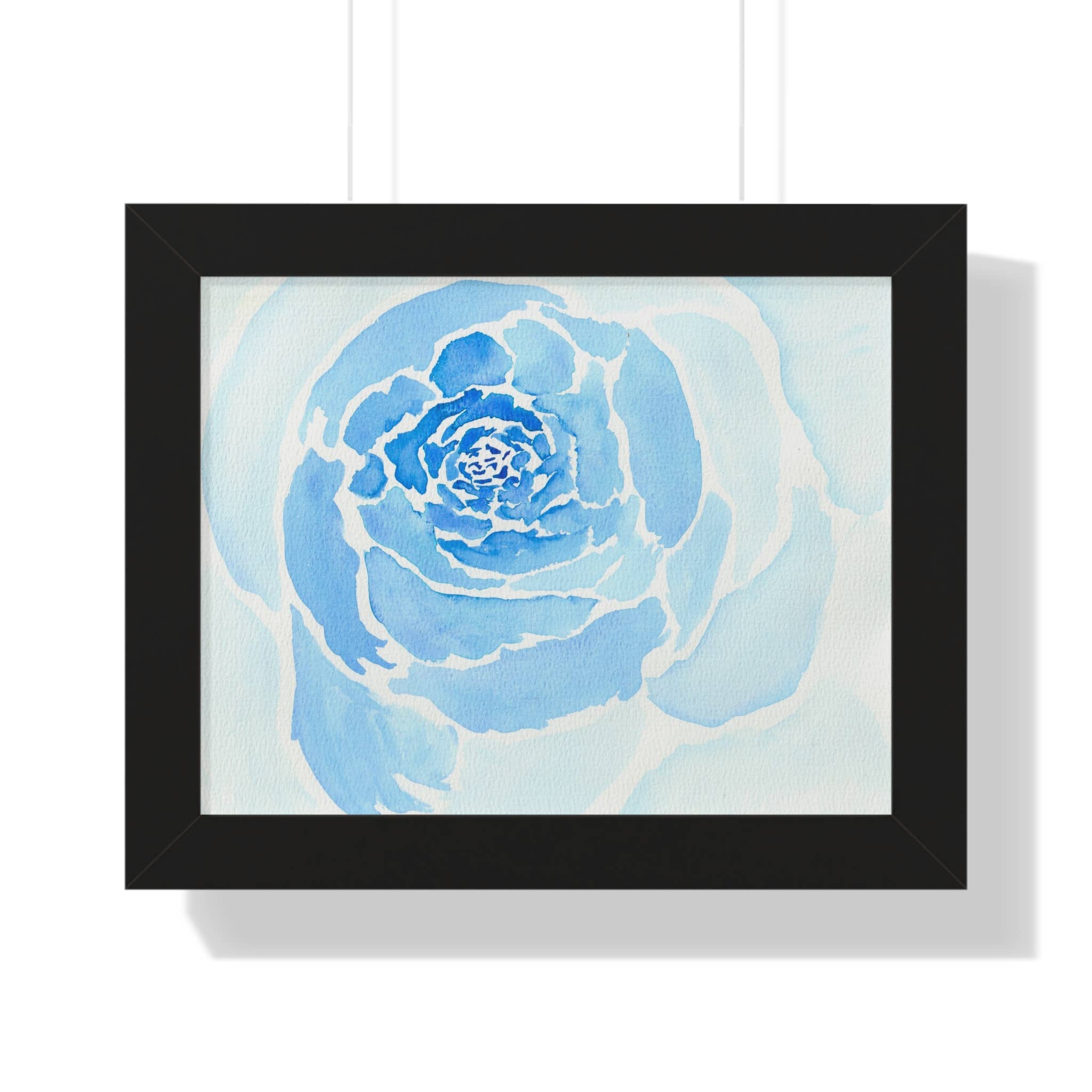 Oceane's Echo – wholesale Art print – Bold Blue Watercolor Rose - Framed Horizontal Poster1