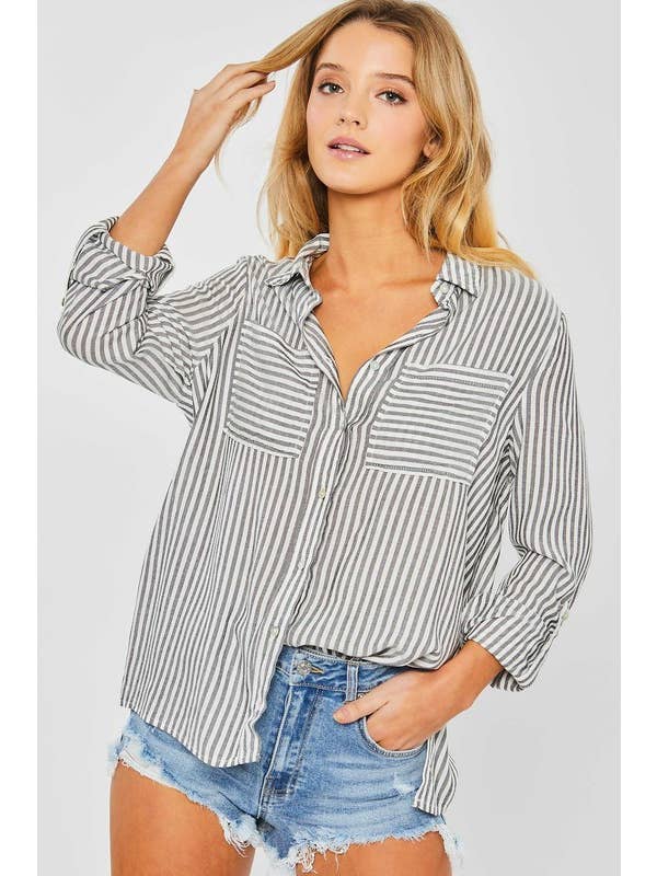 42POPS - Wholesale Shirt - Women's - "..._ Striped Roll up sleeve shirts
