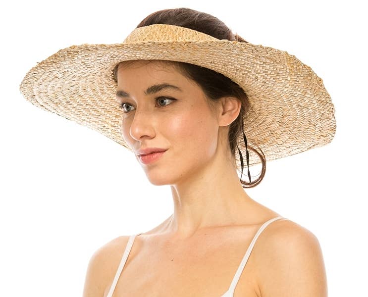 HANDWOVEN NATURAL STRAW CROWNLESS HAT for wholesale on Faire2