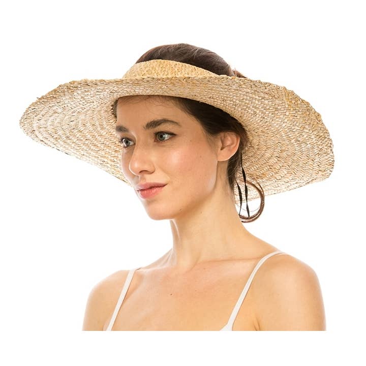 HANDWOVEN NATURAL STRAW CROWNLESS HAT for wholesale on Faire2