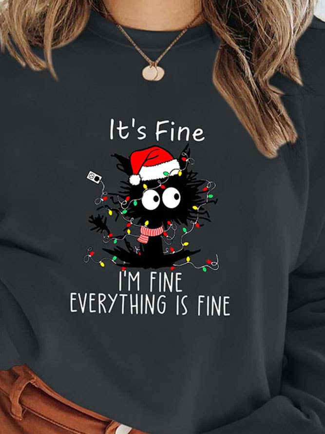 UNISHE - Wholesale Graphic Sweatshirt - Women's - Funny cat Christmas Sweatshirt STC189D022