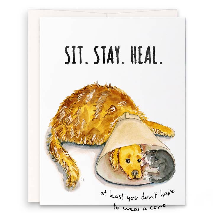 Cone Of Shame Hond En Kat - Sympathy Card voor wholesale door Liyana Studio