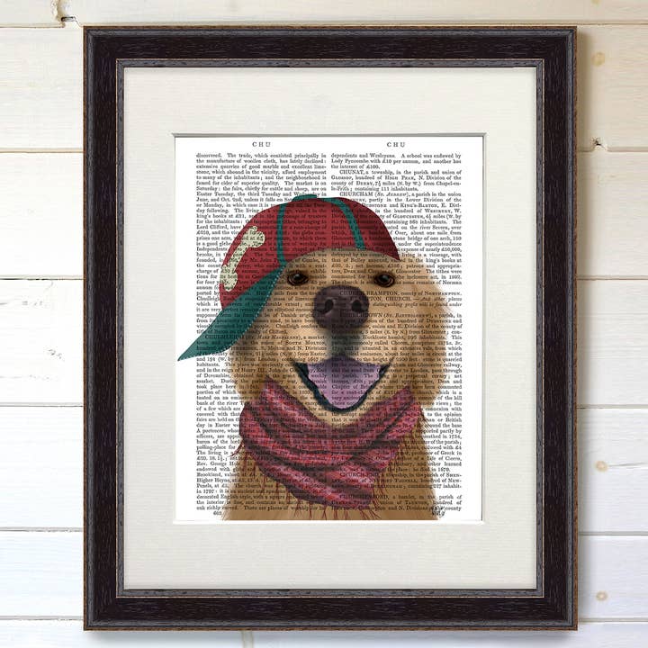 Golden Retriever and Baseball Cap, Dog Book Print /Art Print for wholesale by FabFunky Ltd