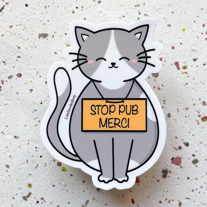 STOP PUB grey cat sticker, for letterbox for wholesale by L’Atelier de DiMy