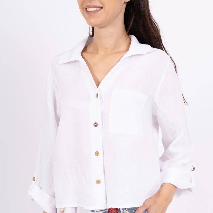 LINEN & COTTON HOUSE - Wholesale Buttoned-down shirt – Women's - 6235 SHORT LINEN SHIRT WITH FRONT POCKET0