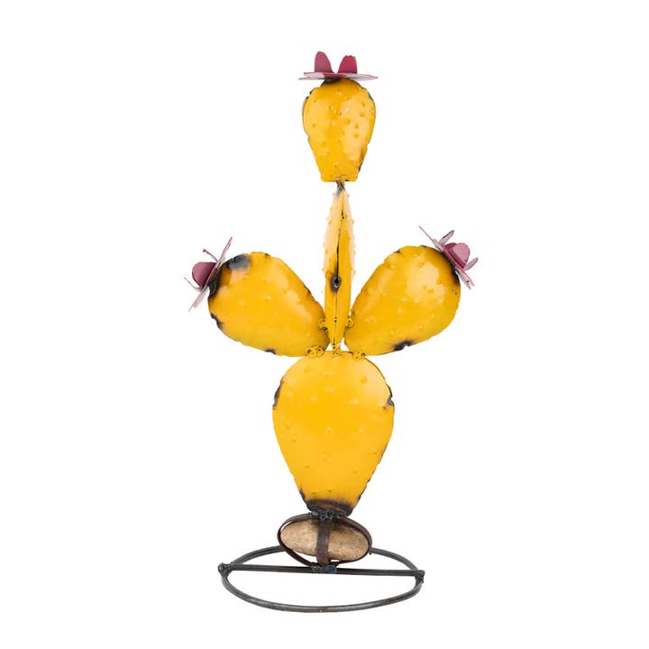 Tempe Prickly Metal Cactus-Prickly Pear Cactus-9x17--Yellow for wholesale by My Amigos Imports