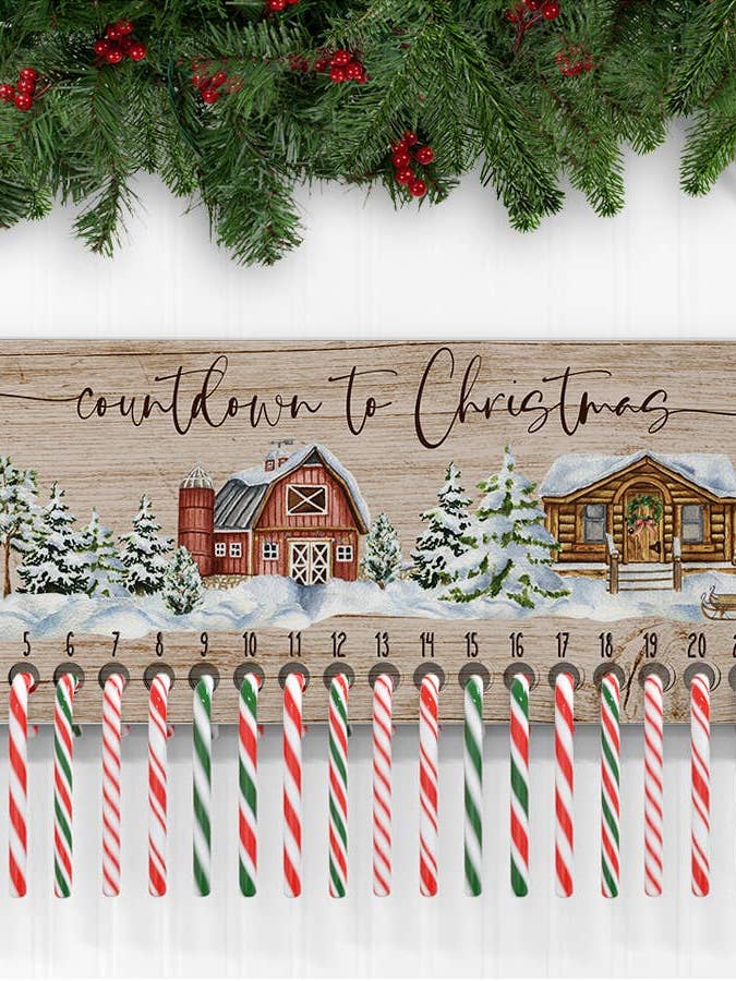 Countdown To Christmas Farmhouse Rustic Candy Cane Sign for wholesale by Cali Boutique Wholesale