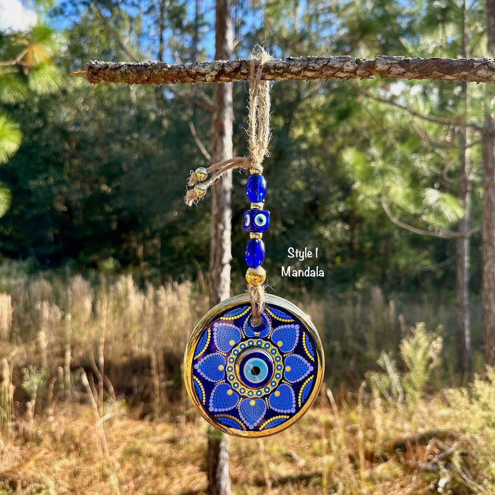 Guzel Handcrafts - Wholesale Wall Accent - Dual Layer Gold Trim Wall Hanging Evil Eye Nazar Boncuk Mal De Ojo, Modern Boho Style Home Decor -- Dot Art Mandala2