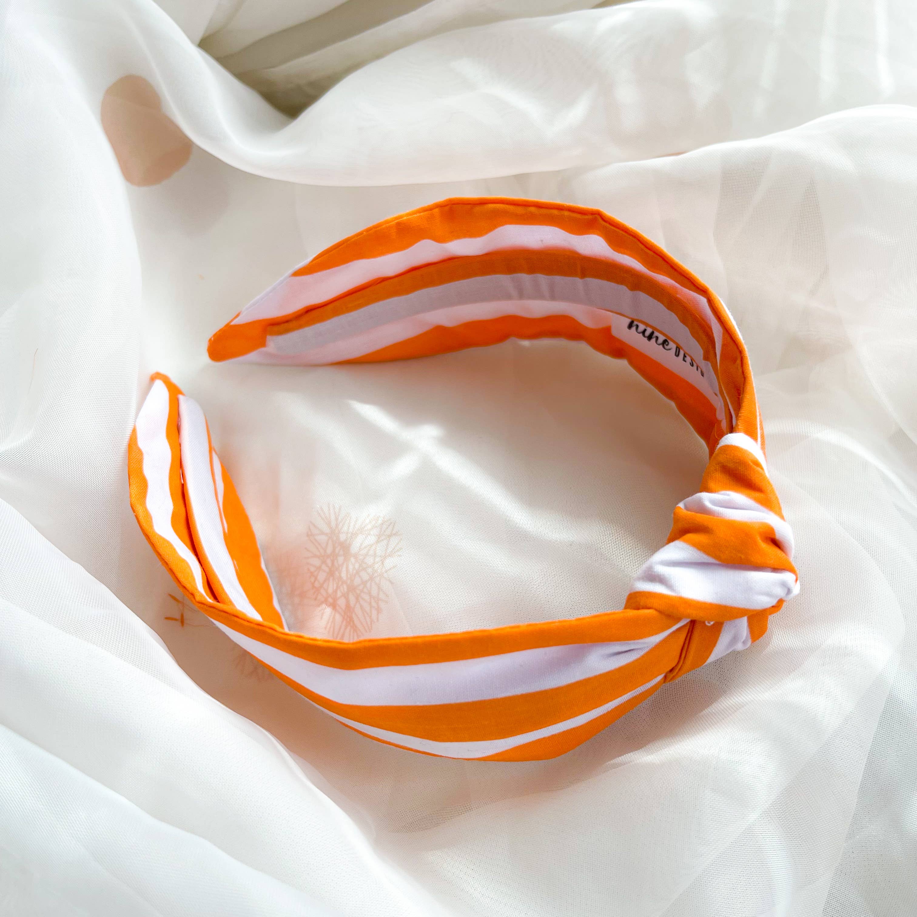 Nine Designs Ltd - Vente Bandeau – femme - Bandeau à nœud à rayures orange, accessoire pour cheveux pour femmes3