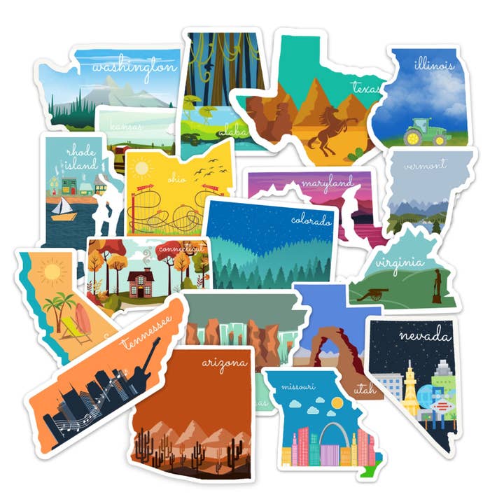 Pack d'autocollants des États-Unis, autocollants en vinyle 3x3 pouces pour votre ordinateur portable, bouteille d'eau ou bullet journal pour la vente par Sagie May Design Co