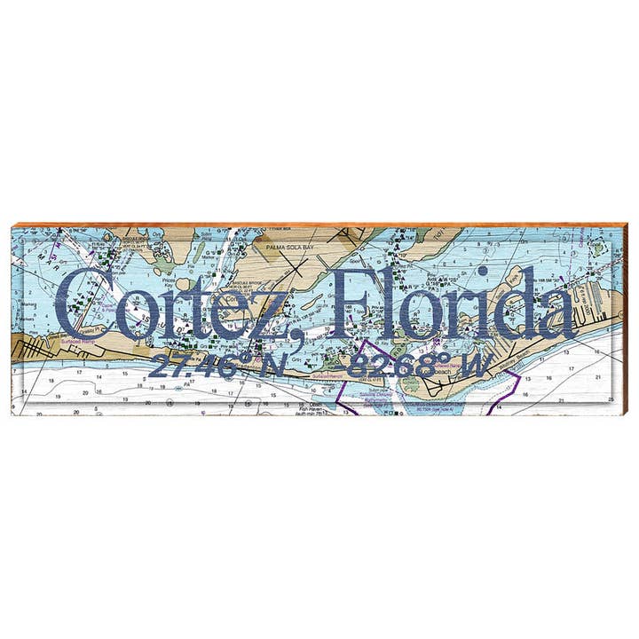 Mill Wood Art - Wholesale Sign - Cortez, Florida Latitude Longitude Map Wooden Sign | Wall Art Print on Real Wood