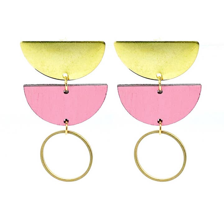 Jenny Earrings In Lasercut Wood And Brass (6 Variations) for wholesale by Shock of Grey