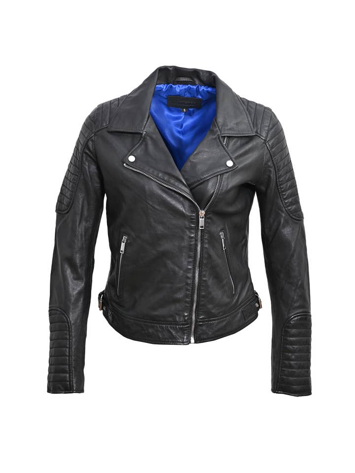 Damernas lammskinnjacka klassisk bikerstil ALLEY för wholesale av Blue Wellford