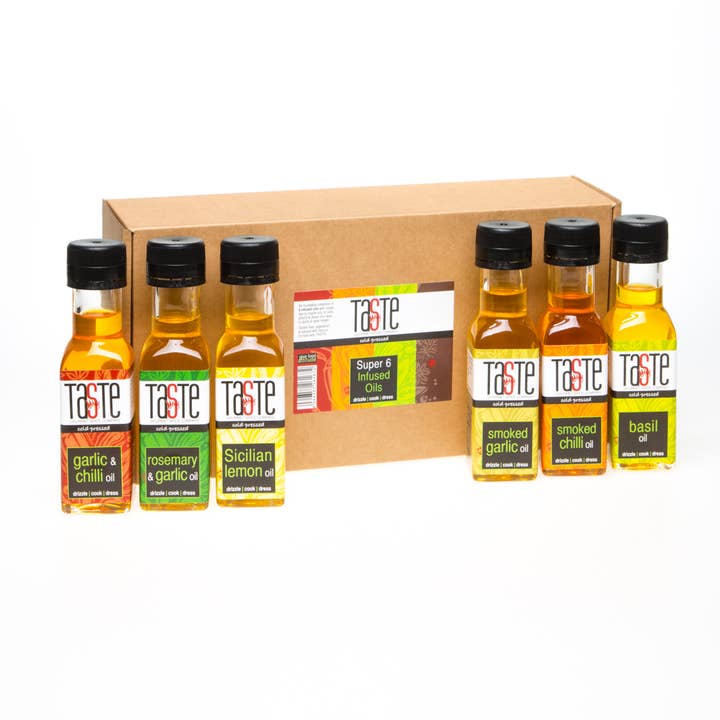 Super 6 oliën | Gearomatiseerde olie, geïnfuseerde olie, marinade | Cadeau voor wholesale door Taste Gourmet Spice Co