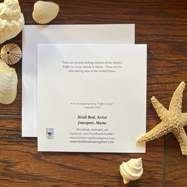 Maine Girl Art - Wholesale Everyday Greeting Card - Puffin's Catch blank fine art greeting card Maine1