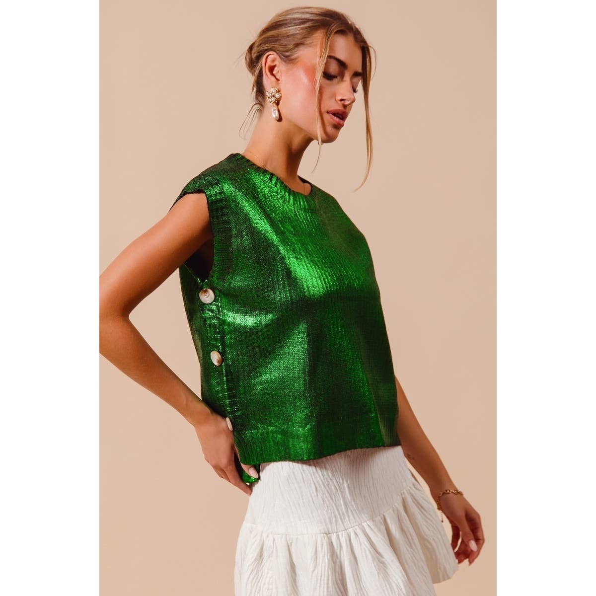 IVE – wholesale Outerwear Vest - Women’s – Metallic Foil Holiday Sweater Vest Top9