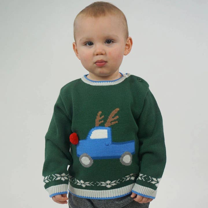 Petit Ami & Zubels - Wholesale Knit Sweater - Baby - Reindeer Truck Knit Sweater
