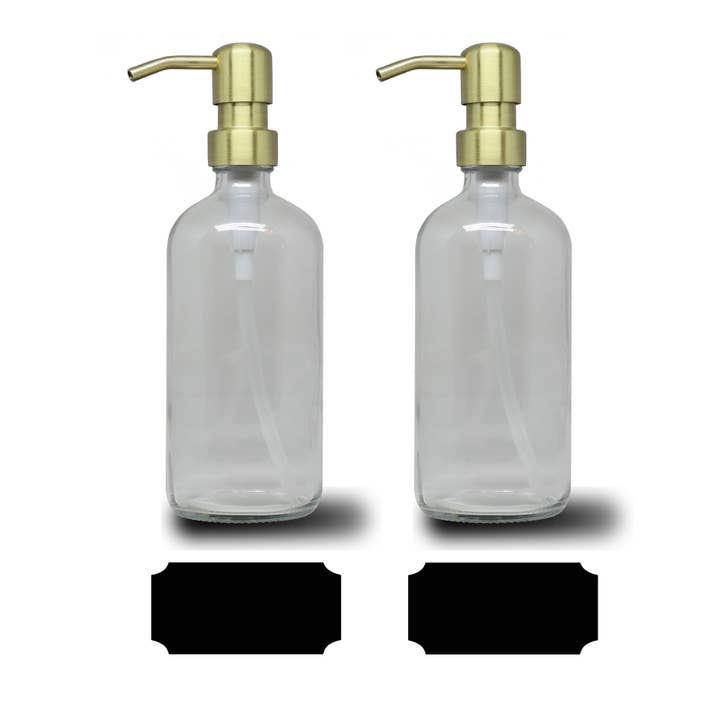 Sanwacraft - Wholesale Soap Dispenser - 2 Pack -Glass 16oz Liquid Soap Dispenser & Metal Liquid Pump10