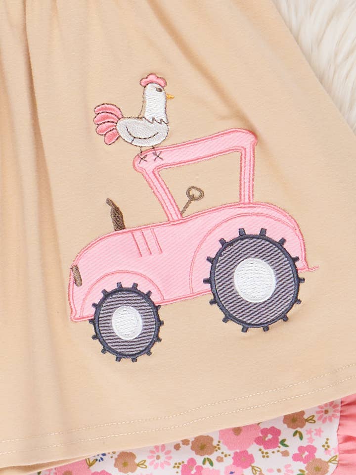 Marie Nicole Clothing - Wholesale Top & Short Set - Kids - Sweet Tractor Ride Floral Ruffle Outfit