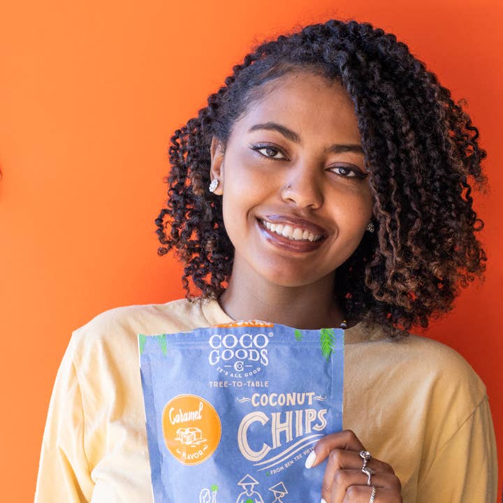 CocoGoods Co - Wholesale Crisps - Natural Toasted Coconut Chips, Caramel 3.5 oz Zip Lock Bag8