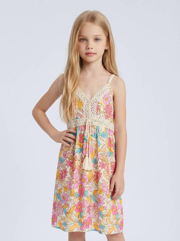 Vestito bohemien floreale con pizzo e spalline regolabili per ragazze per la vendita all'ingrosso da parte di MINI MIGNON PARIS