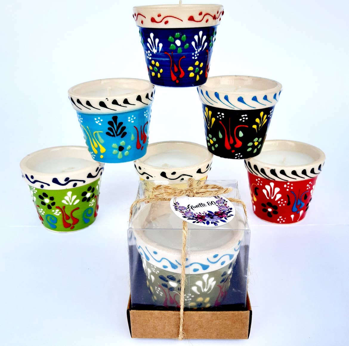 Mediterranean Collection - Vente Bougies chauffe-plats - Bougies chauffe-plat en céramique peintes à la main traditionnelles mexicaines 3