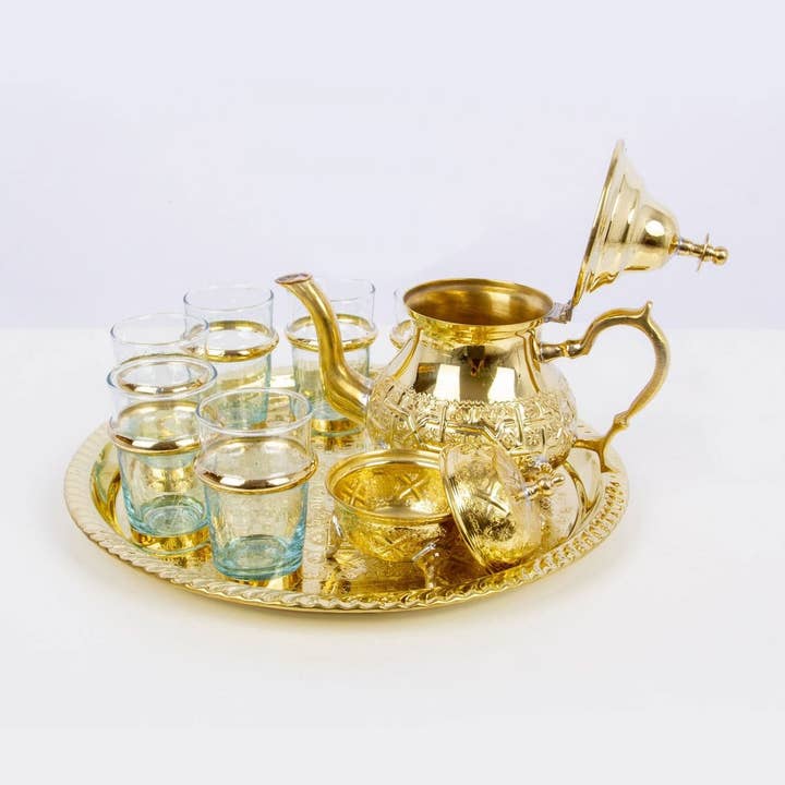 High crafty - Wholesale Tea Set - ✨ Hand-Engraved Brass Tea Set – Traditional Moroccan 9-Piece3